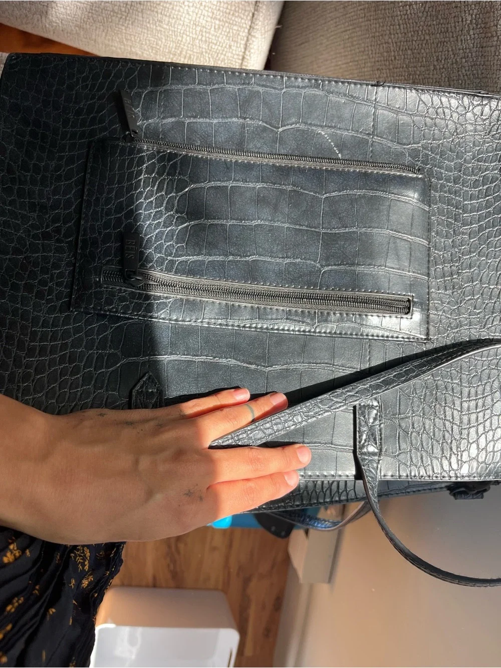 BEIS Black Croc Work Tote